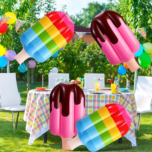 Image of JellyArch 4 Pcs 36 Inch Inflatable Ice Cream Blow up Rainbow Ice Cream Inflatable Summer Decorations for Summer Pool Beach Birthday Party Decor