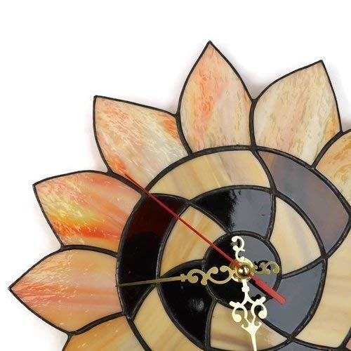 Orange Sunflower Wall Clock 10 Inch For Living Room Or Kitchen, Beautiful Stained Glass Floral Decor #TOP2