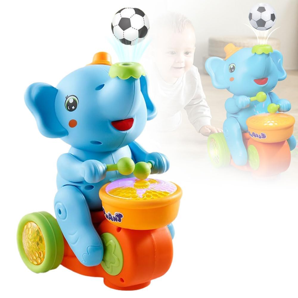 SANZEZCOOLive Musical Walking Elephant Drummer, 2024 Kids Blowing Ball Car With Music Light - Educational Toy Encourages Sensory Development (Blue)