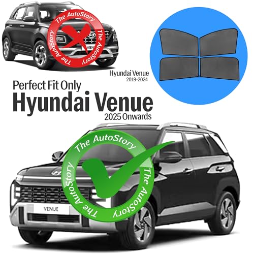 Image of AutoStory Custom Fit Black Mesh Car Sunshade for Venue 2025 Onwards | UV & Heat Protection Car Window Curtains | Privacy Car Sun Shade | Breathable Vehicle Specific Side Window Shades