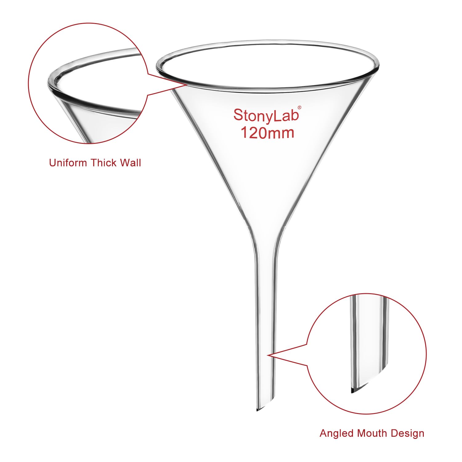 stonylab Entonnoir en Verre, Lot de 2 Entonnoirs à Filtre en Verre Borosilicaté à Paroi Épaisse à Col Court, Matériel de Laboratoire, Diamètre 120 mm