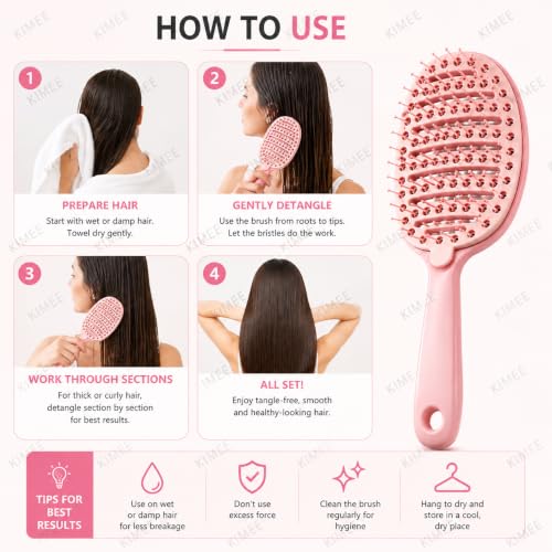 Image of KIMEE Natural Boar Bristle Hair Brush Set for Women, Men and Kids With Thin, Normal And Fine Hair. Restore Shine And Texture To Your Hair. Wooden Comb, Travel Bag and Spa Headband (PINK)