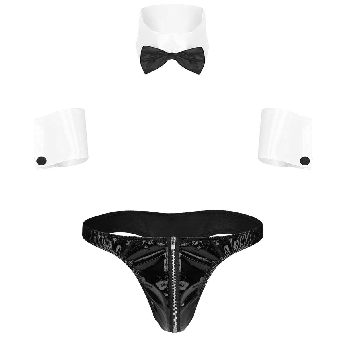 FEESHOW 3Pcs Mens Waiter Lingerie Suit Tuxedo G-String Thong Underwear Roleplay Costumes
