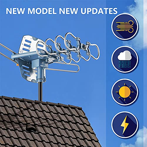 150 Miles Range Amplified Digital Outdoor Tv Antenna With Mount Pole 4K/1080P High Reception/ 60Feet Rg6 Coaxial Cable/Support 2Tvs Function #TOP7