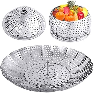 YLYL Veggie Vegetable Steamer Basket, Folding Steaming Basket, Metal Stainless Steel Steamer Basket Insert, Collapsible Steamer Baskets for Cooking Food, Expandable Fit Various Size Pot(5.9