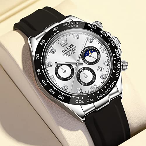 Image of OLEVS Watches for Men Business Diamond Moon Phase Male Watch Chronograph Fashion Dress Waterproof Date Analog Quartz Waterproof SiliconeMen Wrist Watch