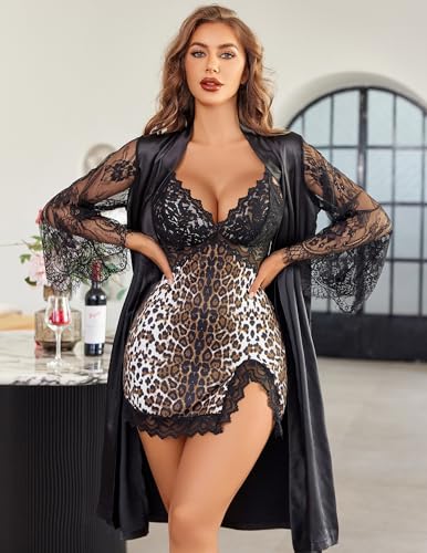 Image of Avidlove Women's Lingerie Lace Nightgown Babydoll Modal Chemise Spaghetti Strap Sleepwear Sexy Slip Side Nightwear