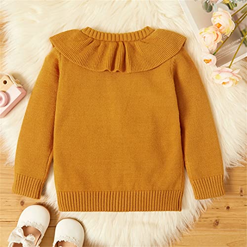 Toddler Girl Flounce Collar Button Design Yellow Knit Sweater3