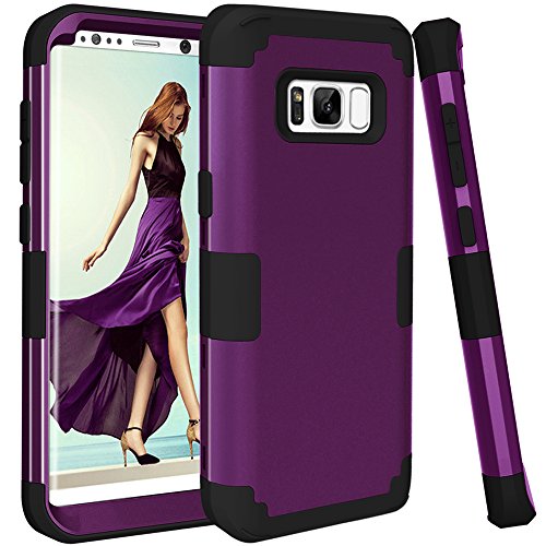 VPR Galaxy S8 Case, 3 in 1 Hybrid Cover Hard PC Soft Silicone Interior Rubber Scratch Heavy Duty High Impact Shock Absorbing Protective Defender Case for Galaxy S8 2017 (Dark Purple+Black)