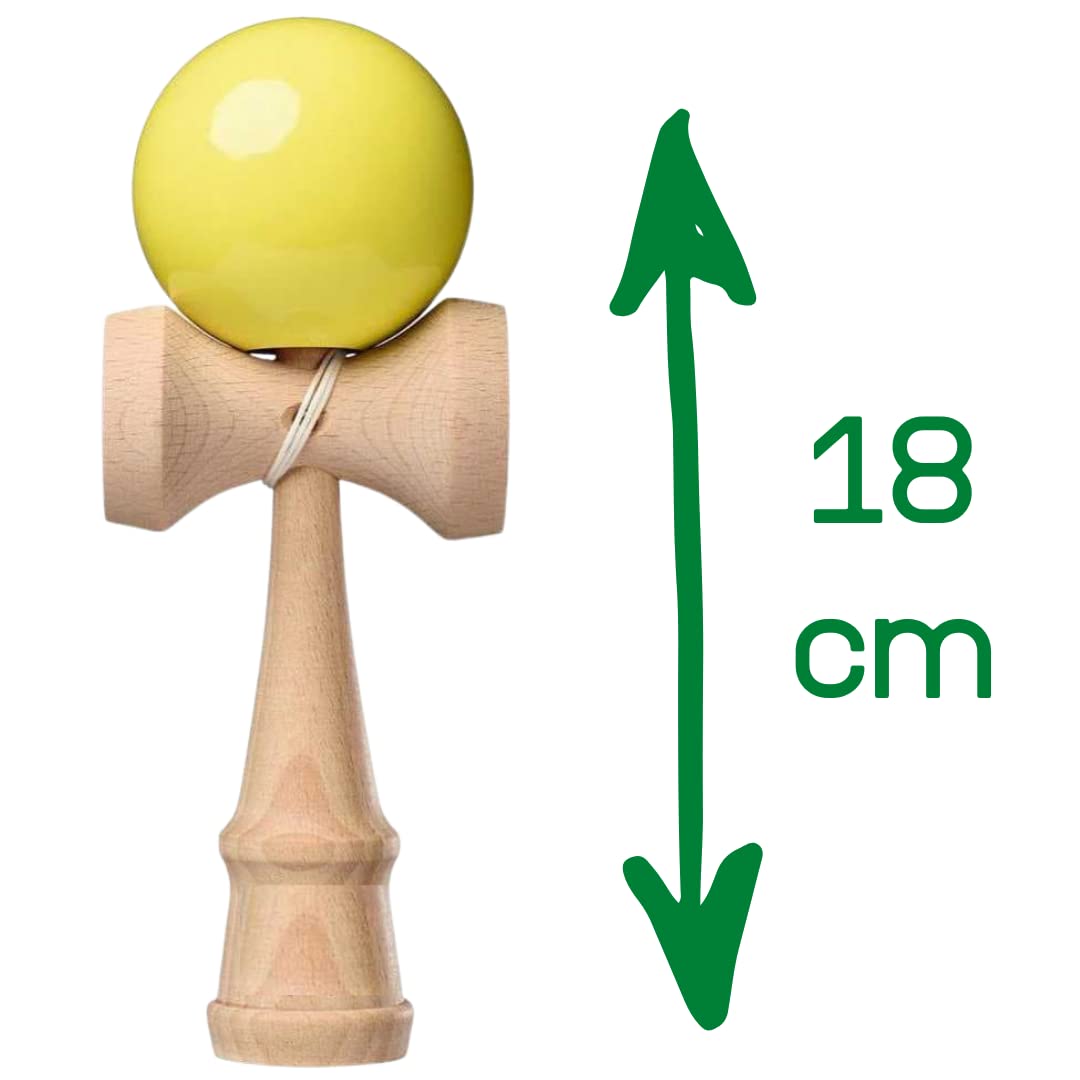Ganzoo kendama Beech Wooden Toy Green Wood Traditional Japanese Ball Skill Game with Wooden Ball with Hole, Nylon Cord, 3 Catchers and Spike, for Home and Outdoor, Height 16 cm, Ball