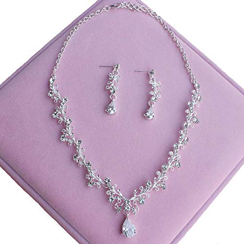 Bride Headdress Jewelry Wedding Necklace Earrings Set Crystal Crown Tiara2