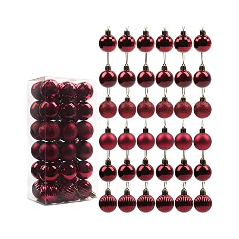 GREDIA Christmas Balls Ornaments Shatterproof Christmas Tree Bauble Balls Decorations Xmas Hanging Ball Ornaments for Christmas Halloween Holiday Party Wedding Decoration 40mm 36Pcs/Box (Wine Red) Cover