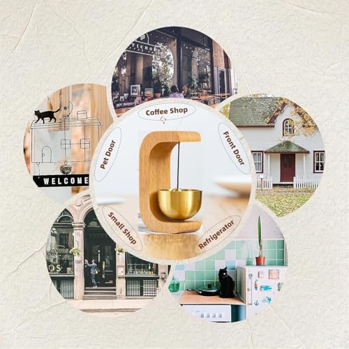 Image of Wooden Magnetic Door Bell Chime - Brass Shopkeeper Entry Alert for Small Doors, Wall Mount Classic Sound Bell, Decorative Vintage Doorbell for Home, Office & Store Use(WOODEN)