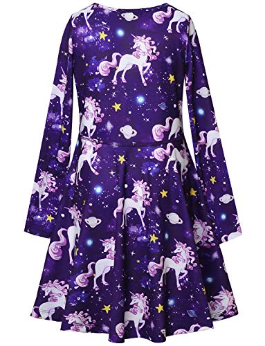 Jxstar Unicorn Dresses For Girls Long Sleeve 7-16 Gift Kids Starry Sky Cotton Dress thumb #1