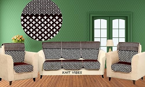 Image of Premium Jaquard Velvet Fabric Sofa Cover for 5 Seater Sofa /3+1+1 Seater Sofacover Slipcover 5 Seater with 6 Pcs of Arms Included, Star Design Coffee Color