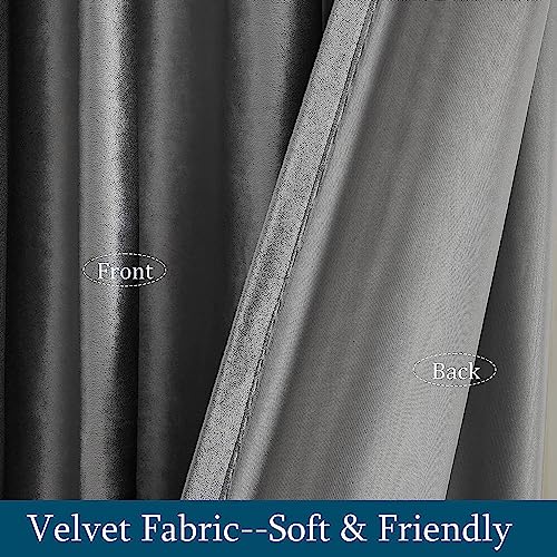 Image of PRIMROSE Dark Grey Velvet Curtains 90 inch Long for Living Room,Set of 2 Panels Blackout Rod Pocket Back Tab Window Treatment Room Darkening Heavy Decorative Curtains Drapes for Bedroom