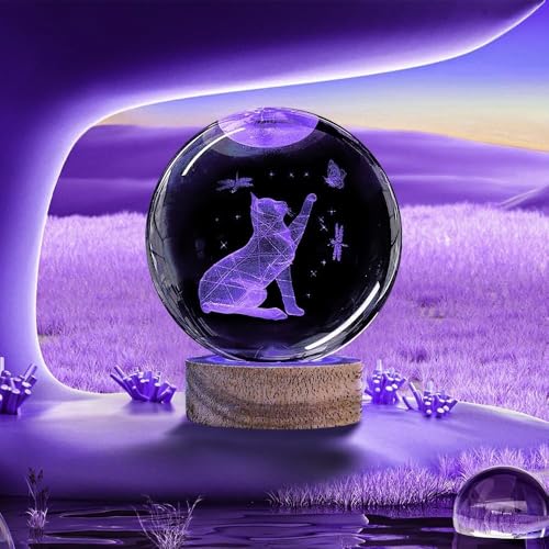 Image of Hamsa Magical Crystal Ball Night Light, LED Color-Changing Globe Lamp, Crystal Ball Lamp, Desktop Decorative Mood Light (16 Color Hand Cat)