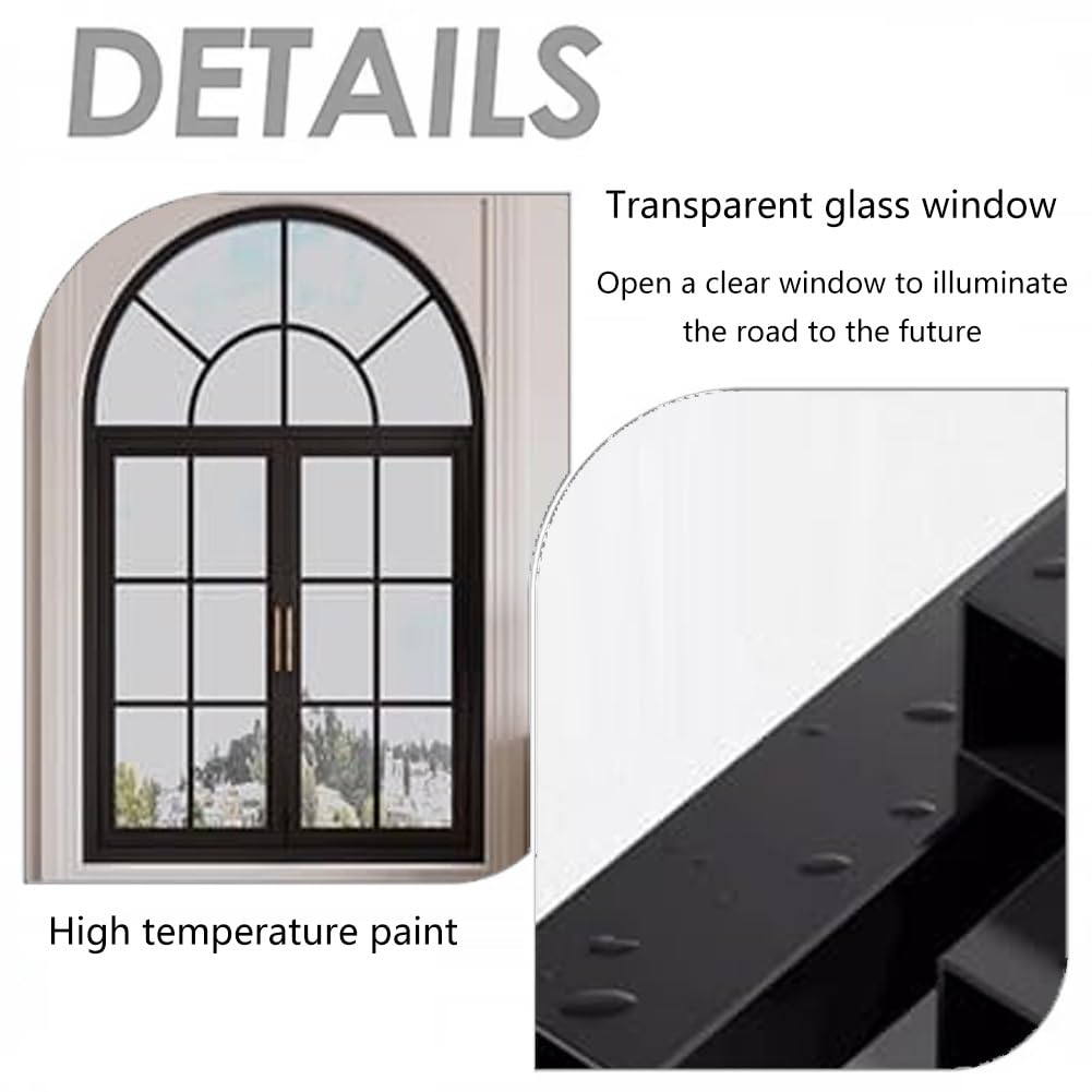 Ventanas Francesas De Hierro Forjado Con Arco Y Cristal, Ventanas Abatibles Curvas Empotradas Para Separar Ambientes, Ideales Para Comedor, Loft Y Dormitorio.(Black,80x100 cm)