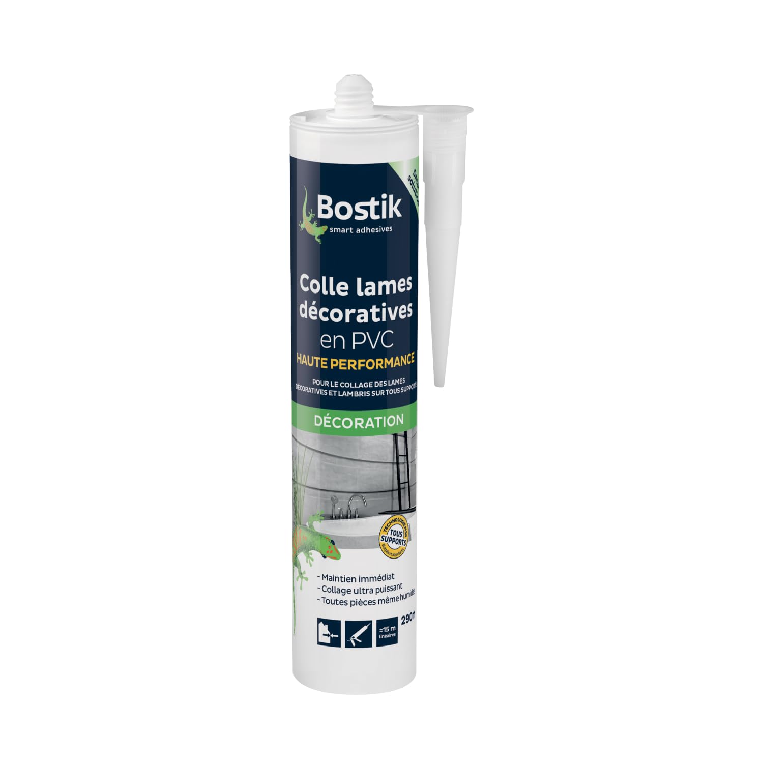 Bostik - Colle Lames Décoratives en PVC - Colle lambris PVC - Application murale - Intérieur & Extérieur -​Cartouche 290 ml - Blanc