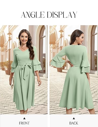 Image of DRESSTELLS Women's Cocktail Dress Summer Wedding Guest Party Vintage 3 /4 Bell Sleeve V Neck A-Line Dress