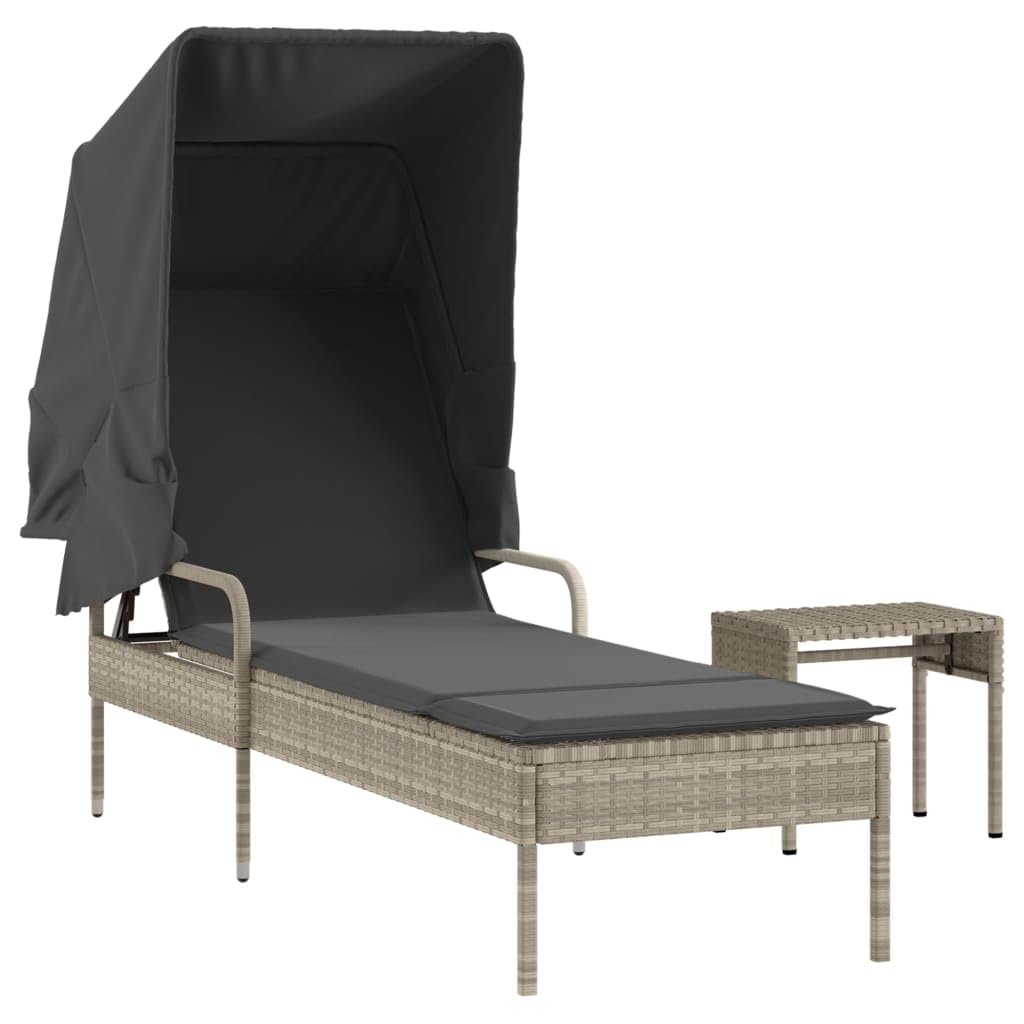 Rantry Lettino con Baldacchino e Tavolino Grigio Chiaro in Polyrattan,Arredo,Lettini Prendisole, Divano Letto Mobili, Lettino da Piscina, Lettino Prendisole da Giardino