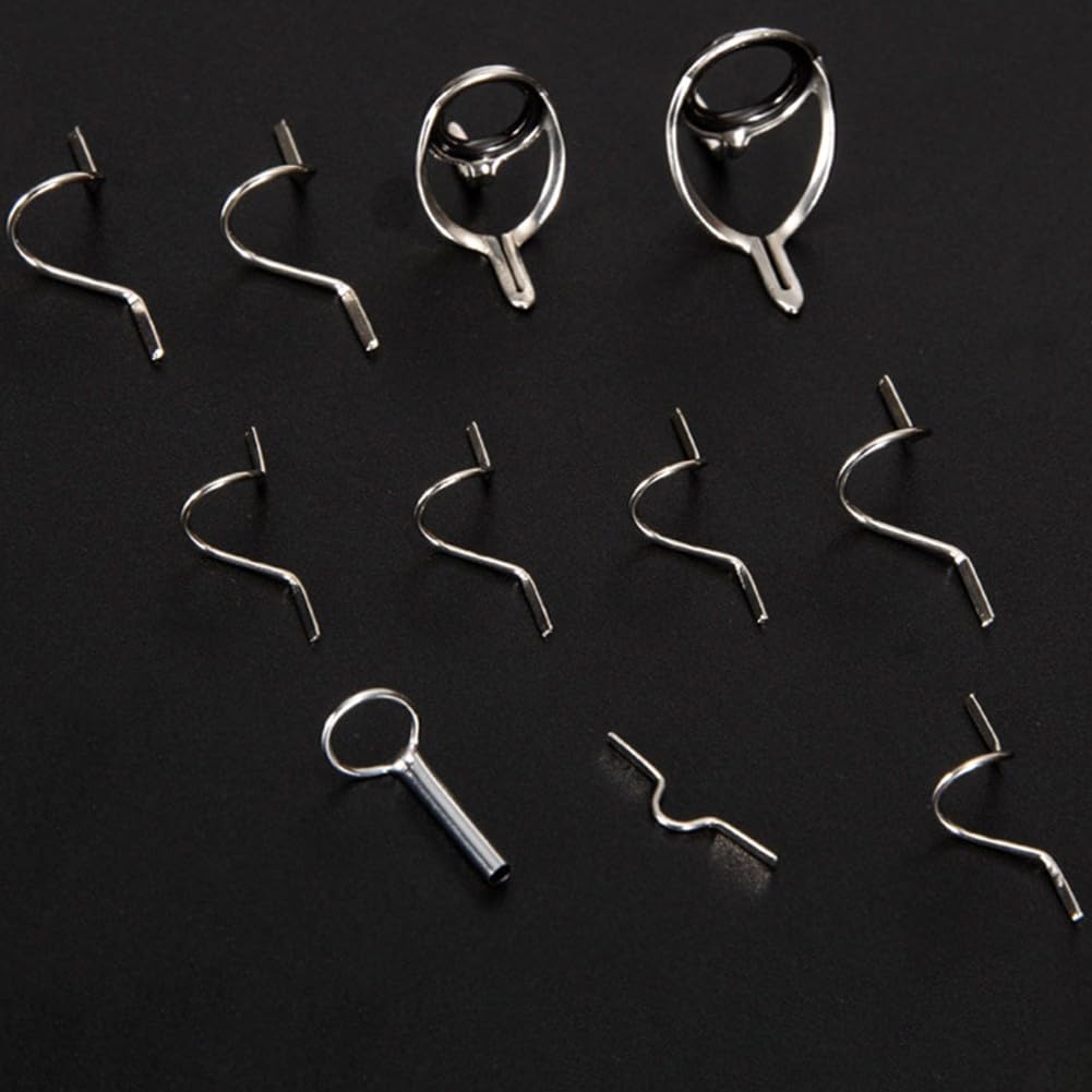 Yuanpgky Fly Fishing Rod Guide Eye Set 11 Pcs - Stainless Steel Guide Rings with Smooth for edges for Line Protection, Includes Guide Tips and Hooks for