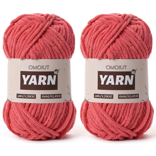 Image of 2 Packs Plush Chenille Chunky Crochet Yarn - Baby Yarn for Crocheting Soft - Velvet Yarns Knitting for Blankets Crafts - Fluffy Amigurumi Yarns 100g /131yds (2 Watermelon Red)
