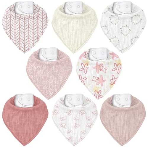 Image of CIVARUA KIDS Muslin Baby Bibs 8 Pack, Baby Bandana Drool Bib for Drooling and Teething, Cotton Soft Absorbent for Girls Boys