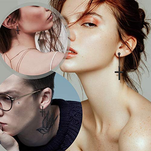 Gothic Cross Earrings for Men Asymmetric Cross Dangle Earrings for Women Black Gold Plated Over 925 Sterling Silver Stud Faith Religious Christian Jewelry Christmas Birthday Gifts for Her Him Couples Gifts FE90K2