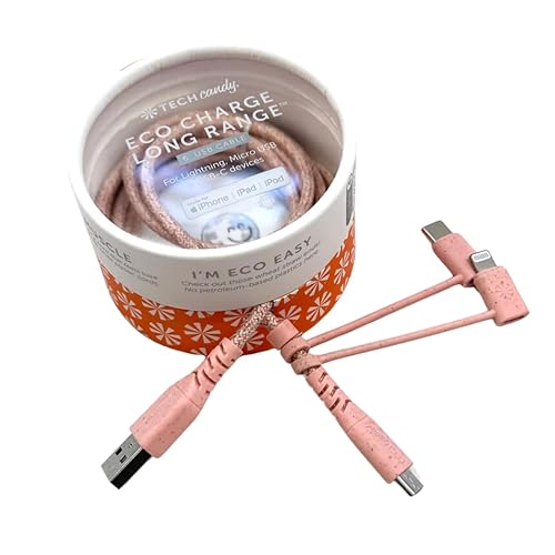 Tech Candy Eco Charge - Cable USB de largo alcance (MFI de 3 puntas) rosarosa