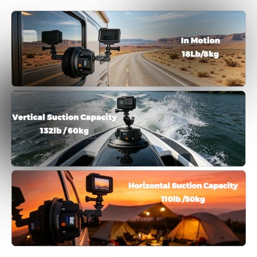 Image of 6 inch Electric Camera Suction Cup Mount with Ball Head Arm & Adapter, Heavy-Duty Metal Car Mount for Camera /Action Camera /Phone, 50KG Suction for Car Windshield /Boat /Window, 1 /4 inch 3 /8 inch Threads