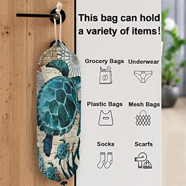 Sea Turtles Plastic Bag Holder Cute Wall Mount Plastic Bag Organizer Reusable Large Grocery Bag Storage Dispenser for Home Kitchen Travelling 22x9