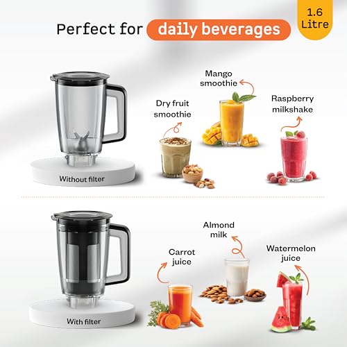 Image of Atomberg 1.6 L Blender and Juicer Jar | Compatible with all Atomberg Mixer Grinders | Hands-Free Operation | No Crushed Seeds* | Stainless Steel Filter | Ideal for Fruit & Veggies Juices, Smoothies