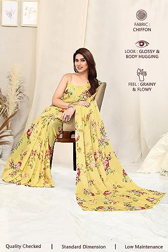 Image of MIRCHI FASHION Saree for Woman Chiffon Floral Printed | Breathable Lightweight Summer Sari for Office and Home Use with Blouse Piece (Available in 20 Colors)