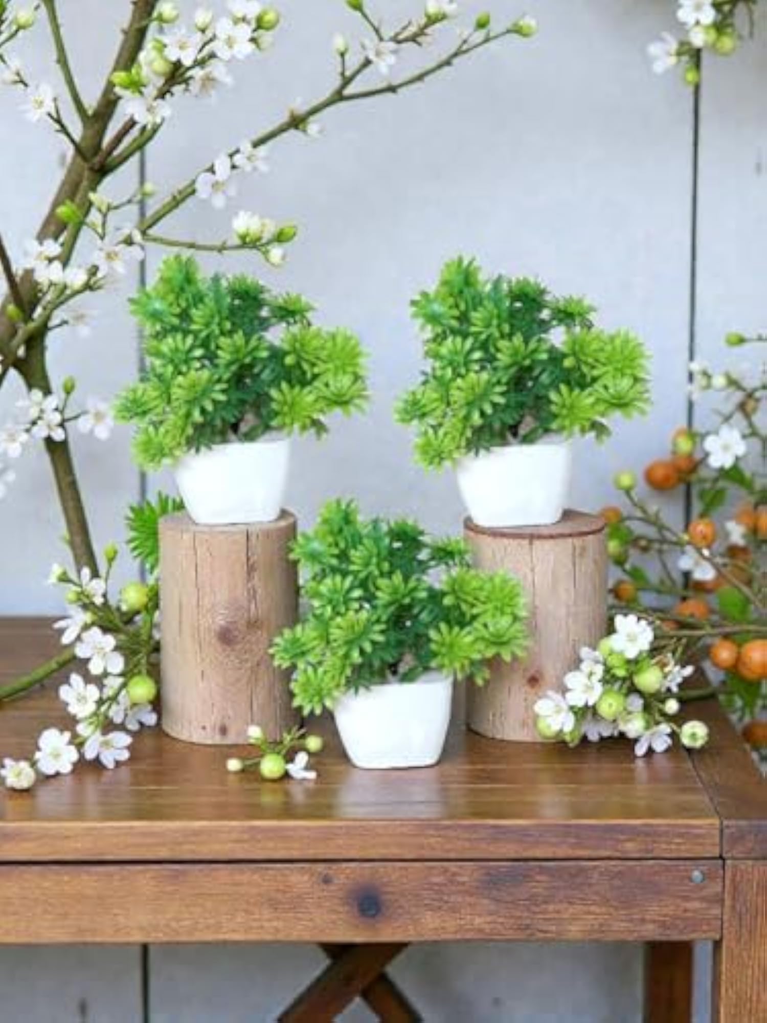 Set of 2 Artificial Green Leaf Mini Plants for Home Decor