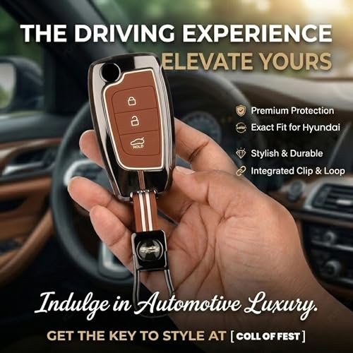 Image of Coll of Fest Premium Metal Silicone Brown Key Cover Compatible with Hyundai i20 N Line | Hyundai Verna 2024 | Hyundai Verna 2023 | N6 Car | 3 Button Flip Smart Key Glow in the Dark