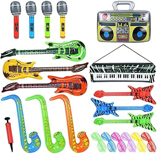 LATERN 22 Piezas Instrumentos Musicales Inflables, Juguete Inflable De Estrella De Rock Guitarras Saxofones Micrófonos Radio Teclado Bajos Y Gafas Para Favores Photo Booth Props - Con Bomba De Aire | Ya disponible en tu tienda friki favorita! En mundofriki.es!