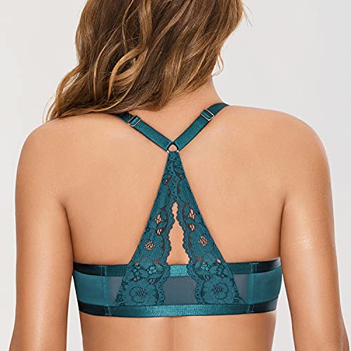 Image of DOBREVA Women's Front Closure Push Up Bra Underwire | Floral Lace, Racerback, Sexy, Cleavage, Padded, Plunge, Party, Date, Supportive