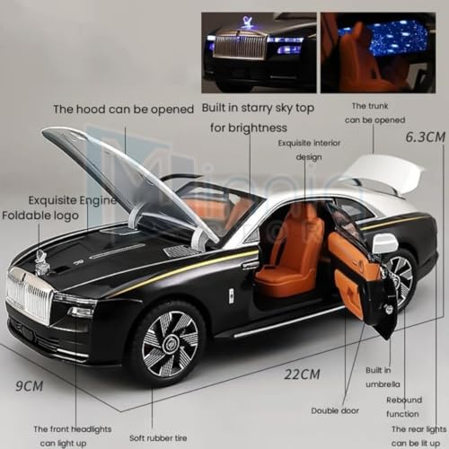 Image of 1:24 Rolls-Royce Spectre Diecast Metal Pull Back Car with 6 Openable Doors with Sound and Light Toy Decoration car Best Gift Toys for Kids (1.24 Rolls Royce Spectre - Multicolor)