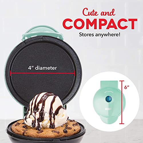 DASH Mini Maker Electric Round Griddle for Individual Pancakes, Cookies, Eggs & other on the go Breakfast, Lunch & Snacks with Indicator Light + Included Recipe Book - Aqua,4 Inch