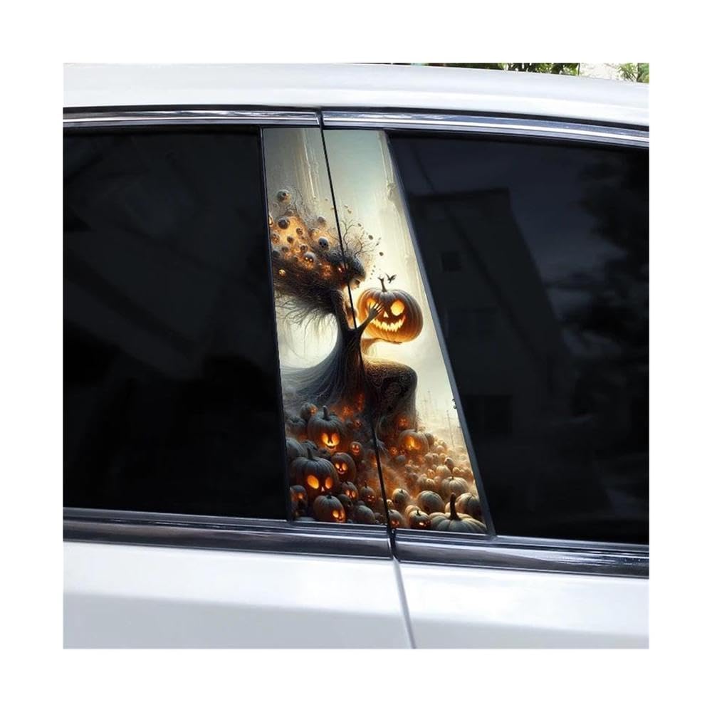 Decorative Items 2pcs Horror Pumpkin Decals DIY Car Center Pillar Vinyl Stickers(L)