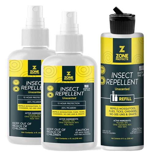 Zone Protects Unscented Picaridin Insect Repellent Spray 2-Pack + Refill DEET-Free Picaridin Based 12-Hour Protection Repels Ticks Gnats Mosquitoes