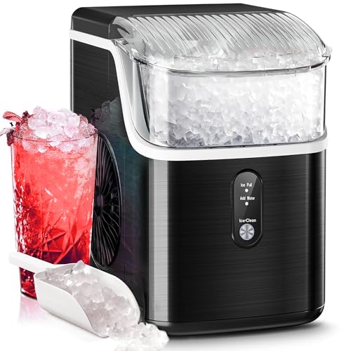 Nugget Ice Makers Countertop, 35lbs/Day Pebble Ice Maker Machine with Chewable Ice, Self-Cleaning Sonic Countertop ice Maker with Ice Scoop and Ice Basket for Home/Kitchen/Office(Black)