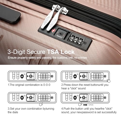 GinzaTravel Expandable Luggage Sets 3 Piece Sets Carry on Spinner Wheels - Suitcase with PP material Wheels TSA Lock,20/24/29" (Rose Gold) - Image 4