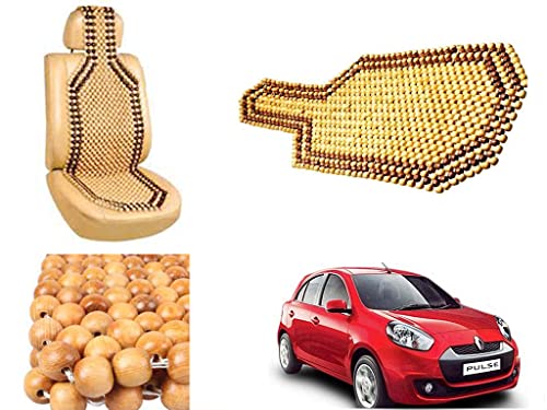 Image of Car Bead Seat Wooden Beads Cushion Cover Pad for Renault Pulse, Acupressure Sitting Seat Cover | Cream Color - Pack of 1