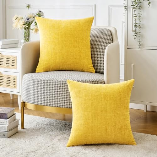 Image of MIULEE Pack of 2 Couch Throw Pillow Covers 20x20 Inch Soft Yellow Chenille Pillow Covers for Sofa Living Room Spring Home Decor Couch Solid Dyed Cases