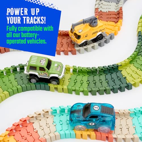 Extra 72 Track Pieces & 3 Glow Sticker Sheets Pack – Expand Your Racetrack Fun! Build Bigger, Race Faster, and Shine Brighter!