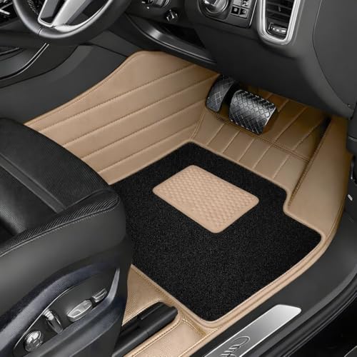 Image of 9D Car Floor Mat for Maruti Celerio New (2022 to 2026) | Beige-Black Grass | Waterproof | Anti-Slip | Luxury Premium Leather Car Mat | Full Coverage | All Weather | Custom Fitted Mats