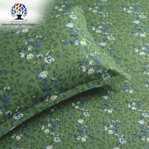 Image of Dream Living Printed Double Bedsheet with 2 Pillow Covers | 110 GSM | 220x240 Cm | Green