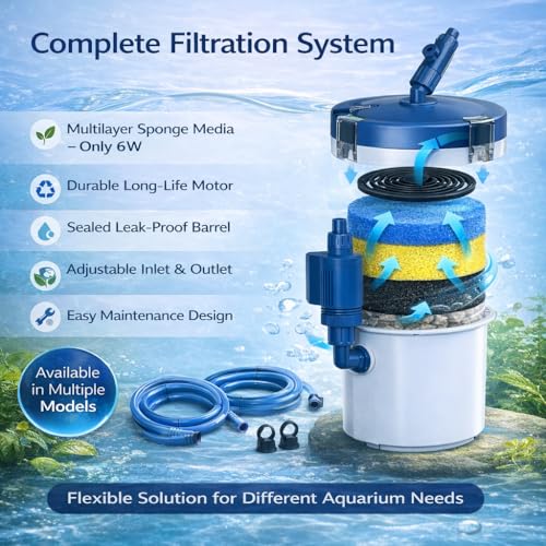Image of VAYINATO YW-02B | 400L /H | 6W | Upto 3 Feet Fish Tanks, High Efficiency Aquarium External Canister Filter | Adjustable Flow Control | Multilayer Filtration System